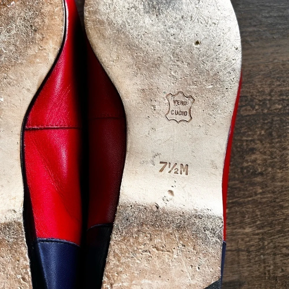 Vintage Enzo Angiolini Red White & blue flats, Women sz 7.5, slipon Italian shoe